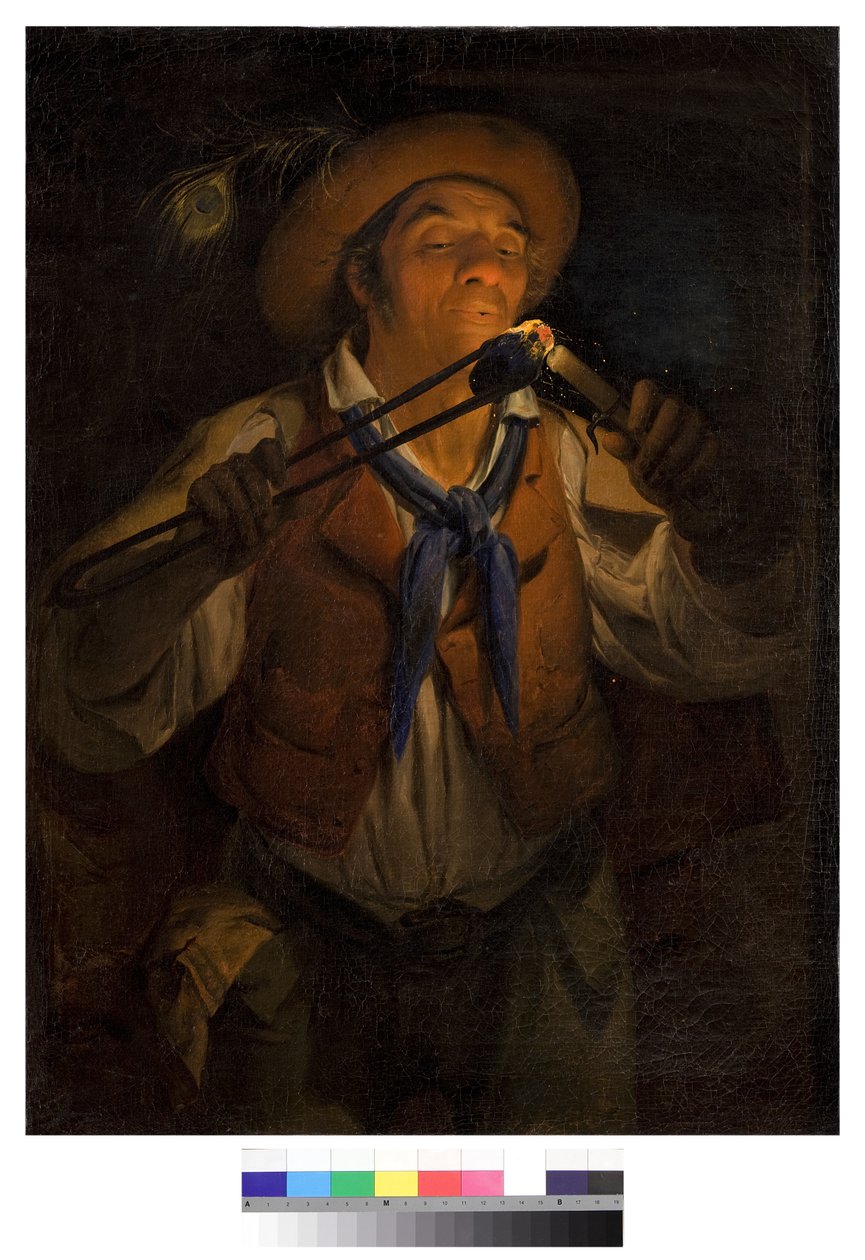 Bonde tenner et lys med en glør, 1850 av Angelo Inganni