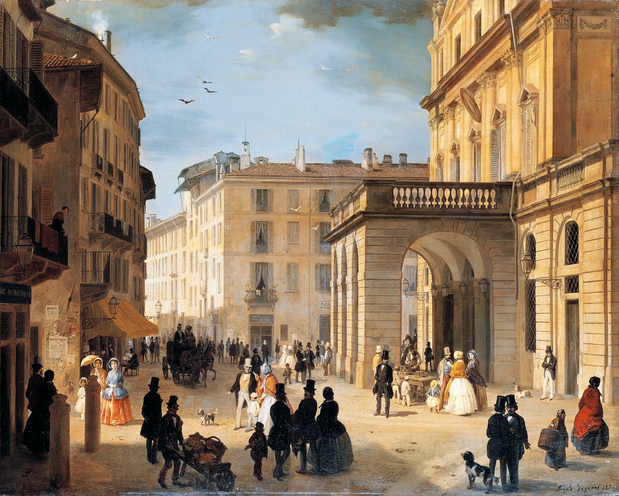 Piazza della Scala (Scala-plassen) i Milano av Angelo Inganni
