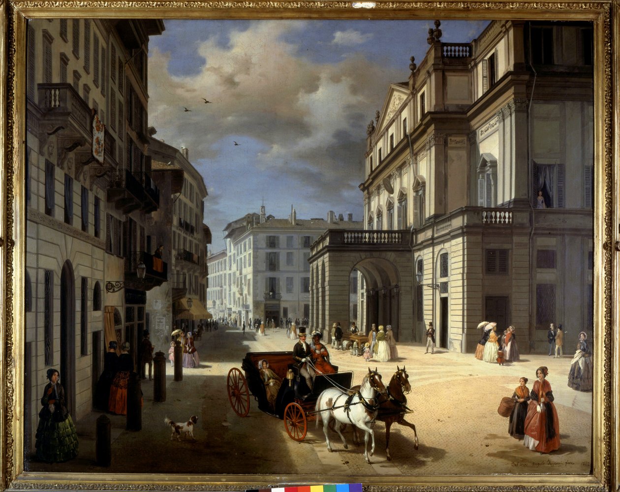 Representasjon av Plaza de la Scala i Milano av Angelo Inganni. 1800-tallet. Brera kunstgalleri, Milano. av Angelo Inganni