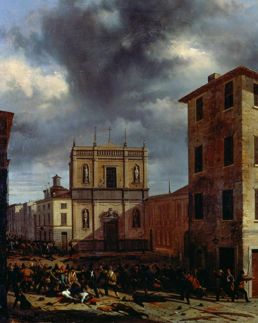 The ti days of Brescia, av Angelo Inganni (1807-1880), olje på lerret, 38x45 cm av Angelo Inganni