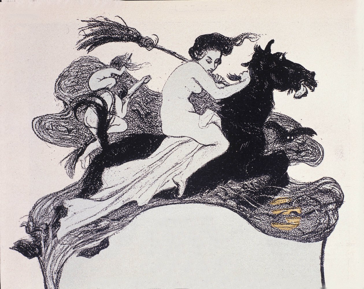 Hekser som beveger seg i luften. Illustrasjon av Angelo Jank (1868-1940) for Jugend av Angelo Jank