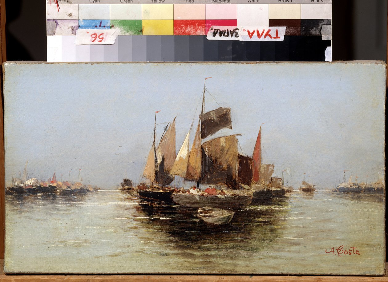 "Seilbåter" Maleri av Angelo Maria Costa (1670-1721) Statens kunstmuseum fra 1600-tallet, Tula, Russland av Angelo Maria Costa
