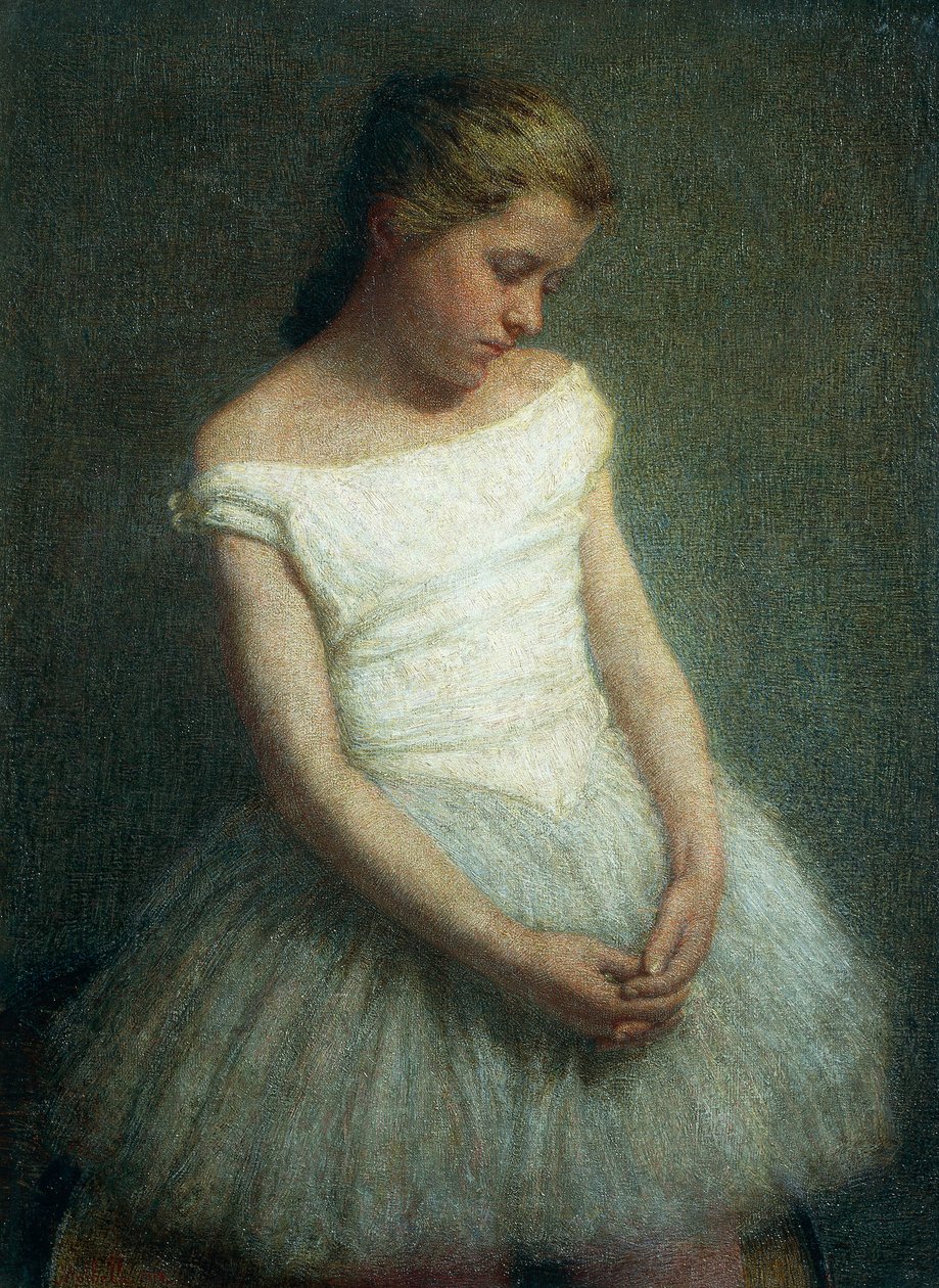 Danser, liten jente kledd i en tutu av Angelo Morbelli