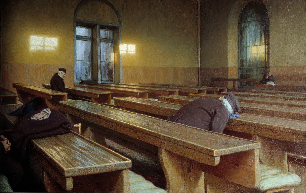 Feiringsdag på Trivulzio hospice i Milano. Maleri av Angelo Morbelli (1853-1919) av Angelo Morbelli