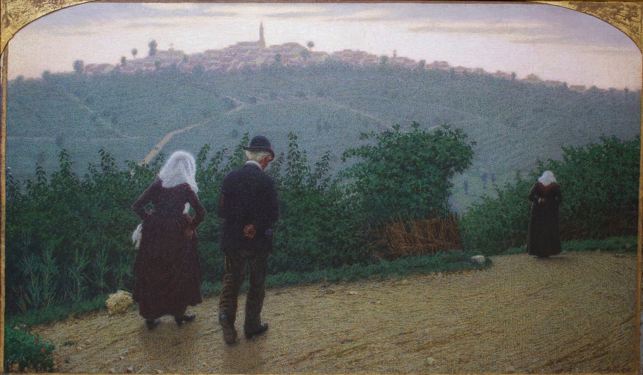 Søndag morgen første messe. av Angelo Morbelli