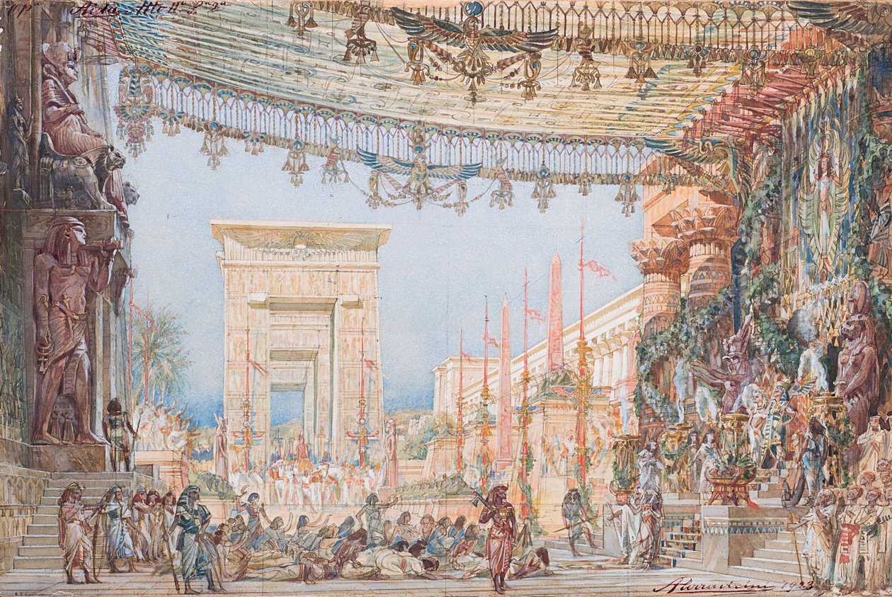 Scenografi for Opera Aida av Giuseppe Verdi, 1923. av Angelo Parravicini