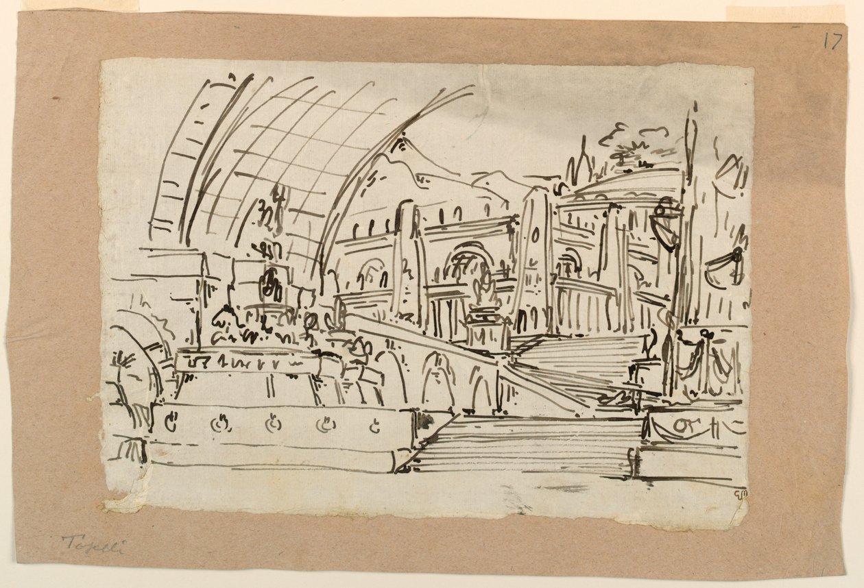 Scenedesign, gruppe antikke monumenter av Angelo Toselli