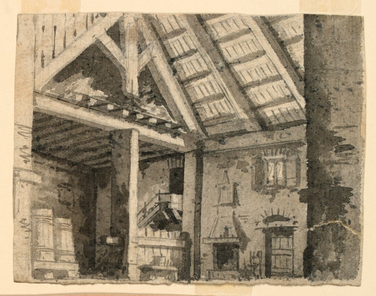 Scenedesign, interiør i et landlig overnattingssted av Angelo Toselli
