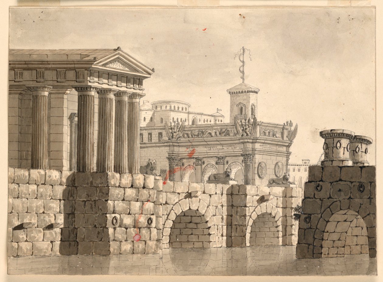 Scenedesign, palasser og elv av Angelo Toselli