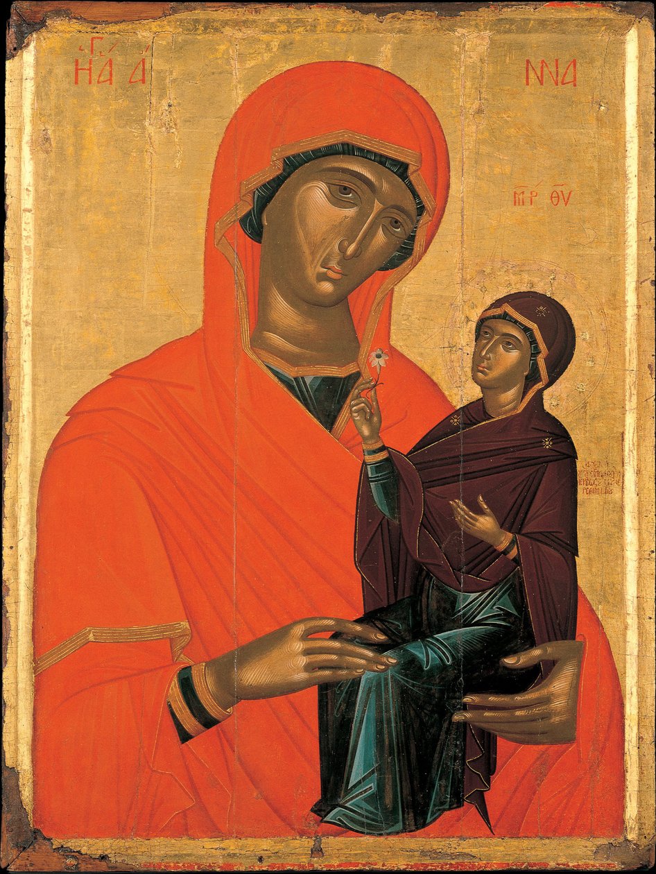 Akotandos, Angelos (aktiv ca. 1425-1460) Saint Anne med Jomfrutempera på panel ca 1440-1460 Benaki-museet, Athen 106x76 av Angelos Akotantos