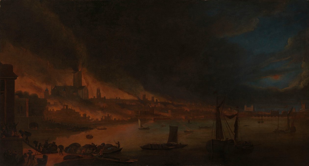 The Great Fire of London, ca. 1666-1700 (olje på lerret) av Anglo Dutch School