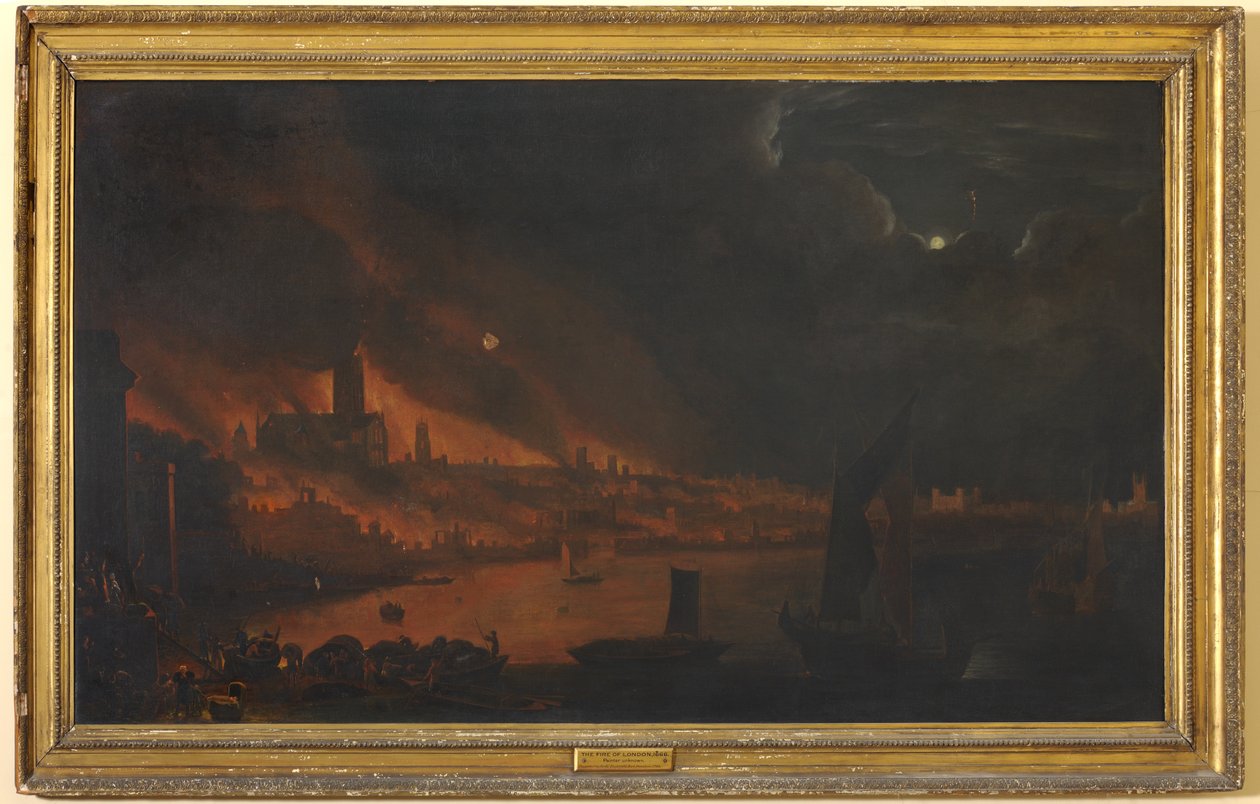 The Great Fire of London, ca. 1666-1700 (olje på lerret) av Anglo Dutch School