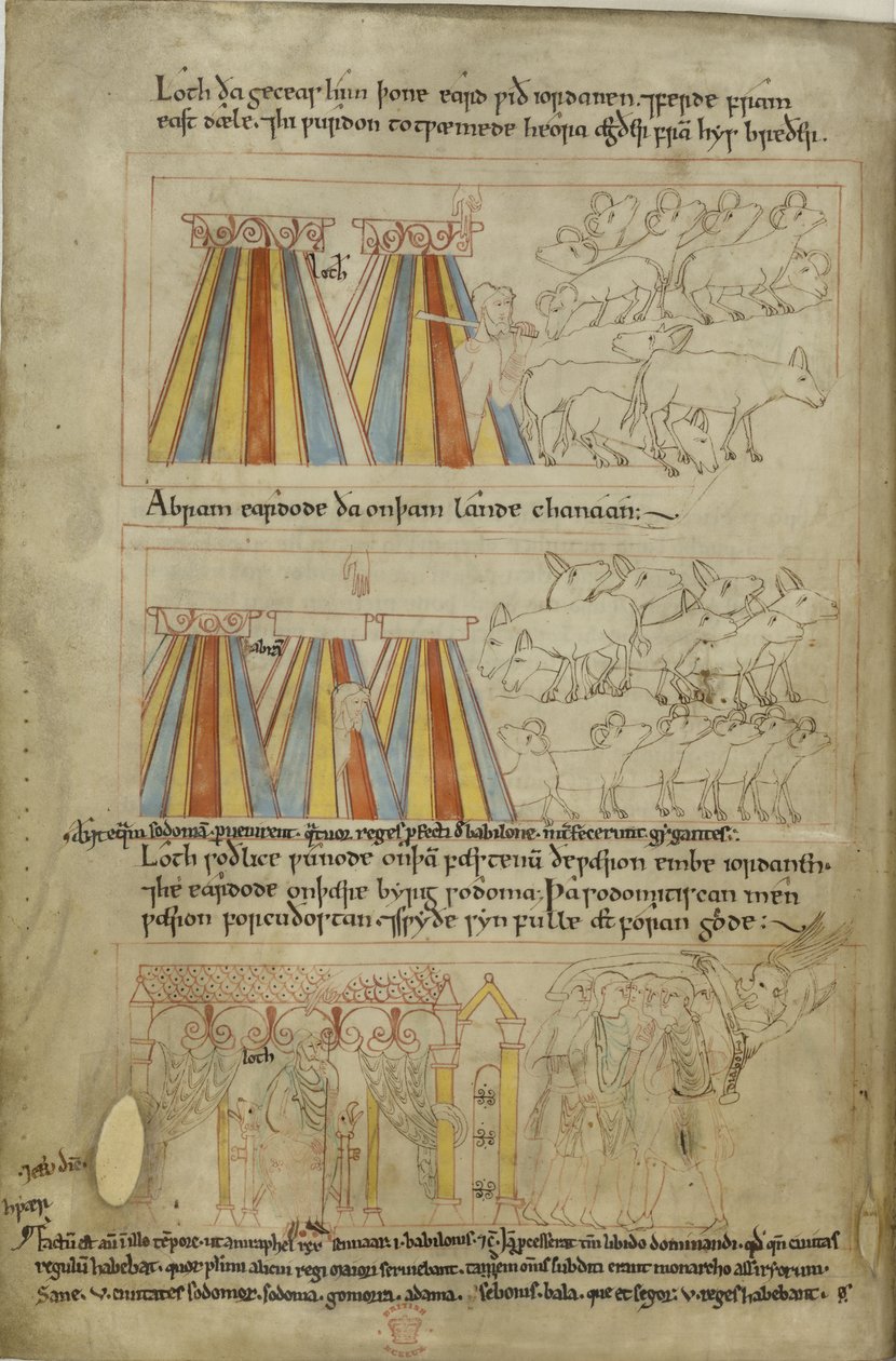 Bomull Claudius B. IV, f.23v Lot og Abraham av Anglo Saxon