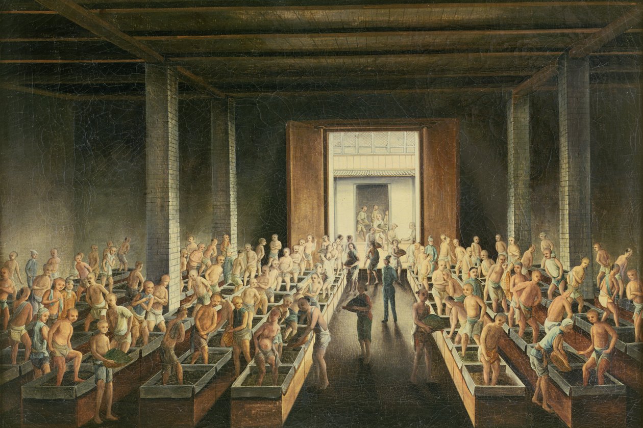Fylling av tekister; og teproduksjon i den første prosessen, ca. 1820 av Anglo Chinese School