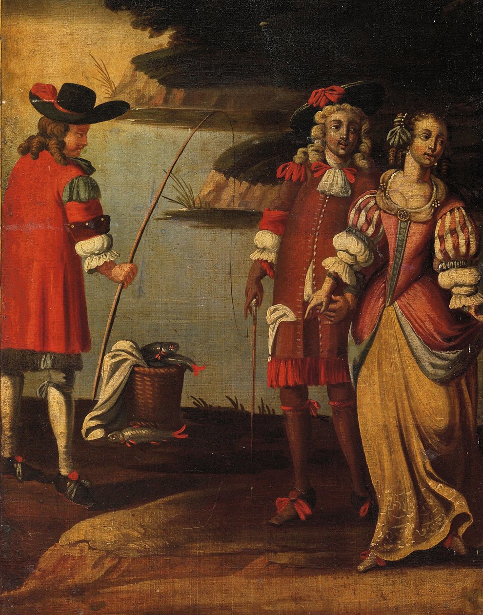Firedelt dobbeltsidig skjerm, ca. 1700 (malt lerret og lær) (detalj av 3248382) av Anglo Flemish School