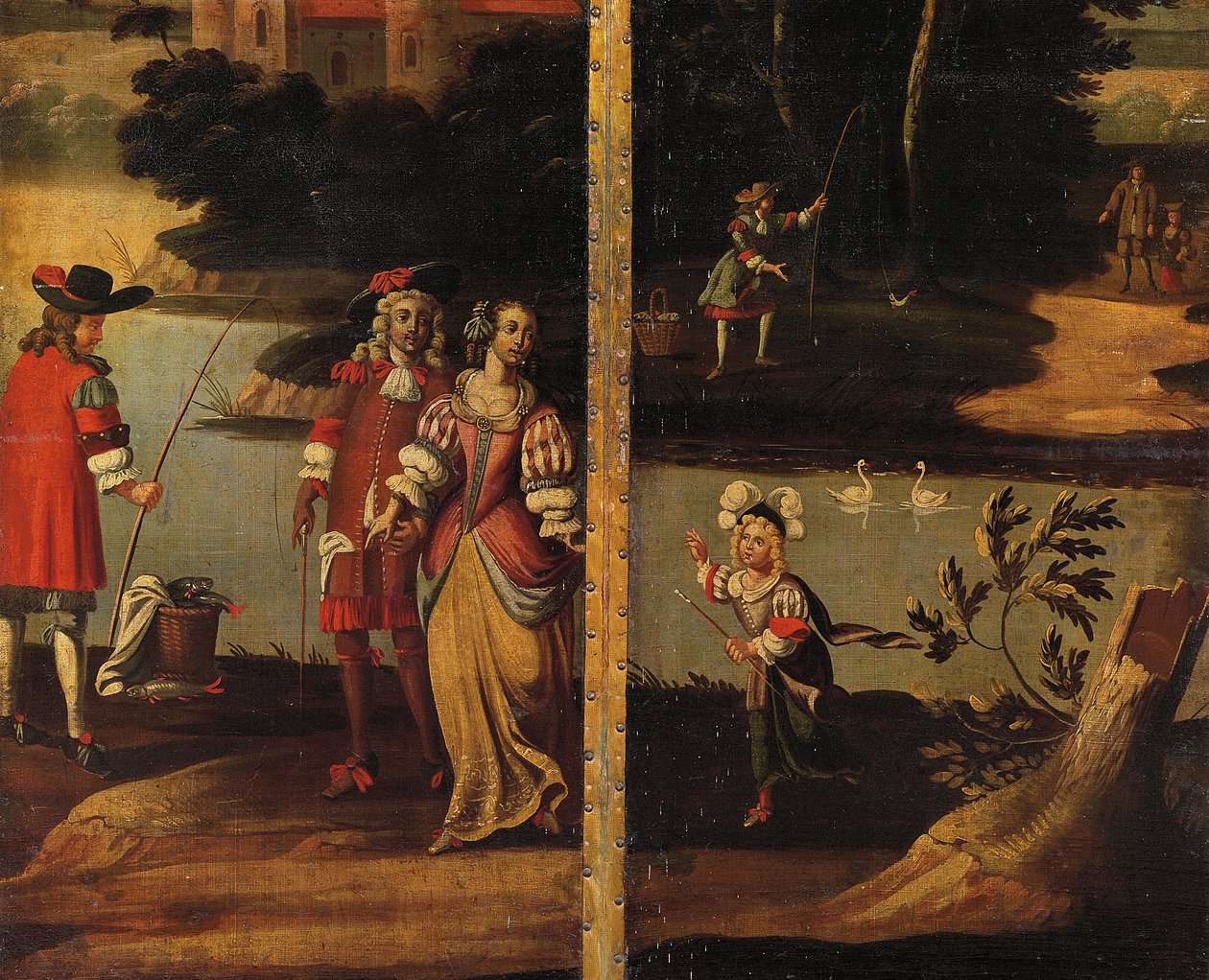 Firedelt dobbeltsidig skjerm, ca.1700 av Anglo Flemish School
