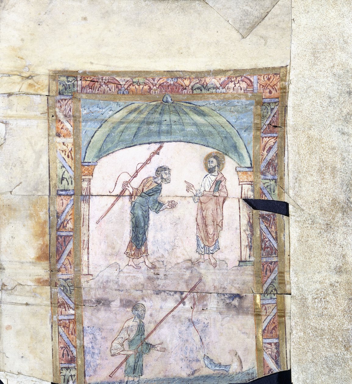 Kristus instruerte Peter i Kapernaum om hyllestpengene, ca. 1000 e.Kr av Anglo Saxon