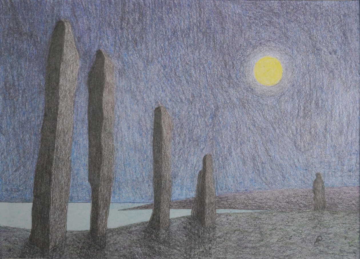 Ring of Brodgar, 2016 (blandet media på papir) av Anna Phillips