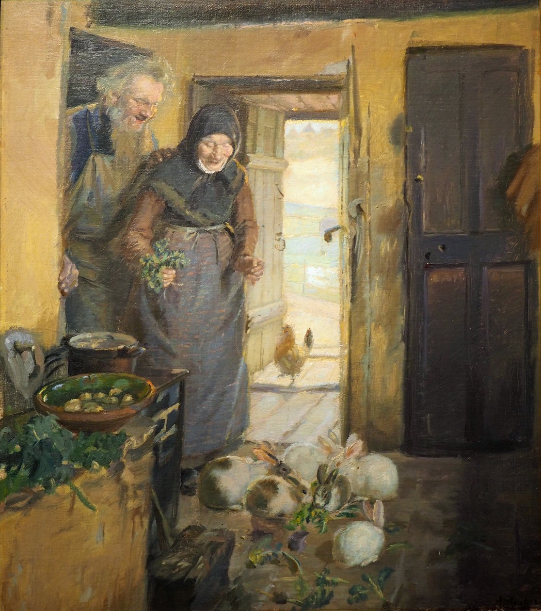 Gammelt par med hare av Anna Ancher