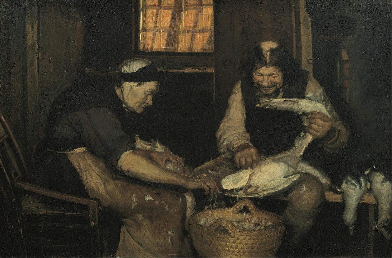 Gamle par som plukker måker. Lars Gaihede og gamle Lene av Anna Ancher