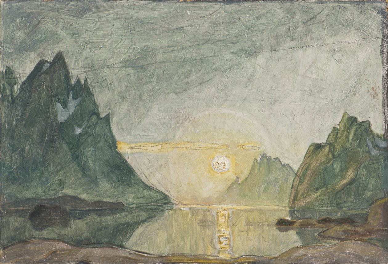 Midnattsol. Studie fra Nord-Norge (olje på papp) av Anna Katarina Boberg