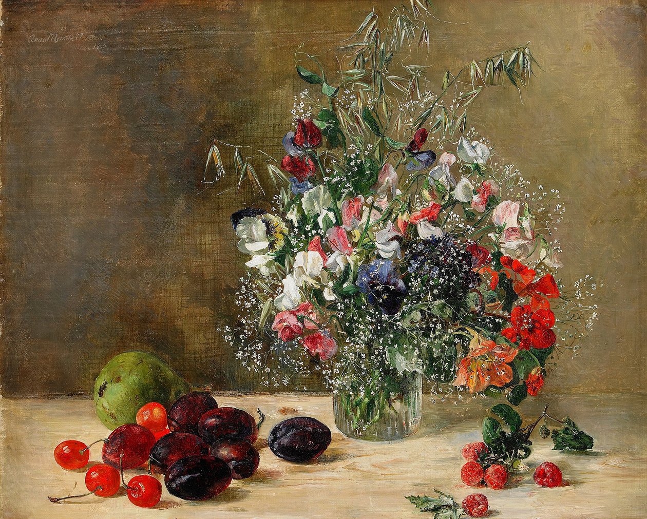Stilleben med blomster og frukt av Anna Munthe Norstedt