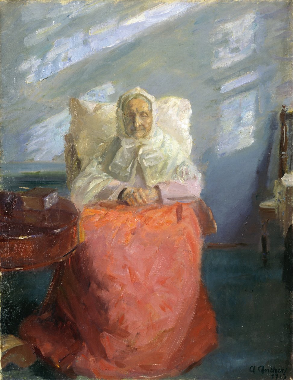 Fru Ane Brøndum i det blå rommet av Anna Ancher