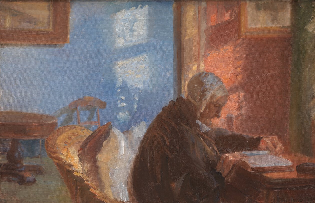 Kunstnerens Mor Og Hedvig Brøndum i Røde Rom av Anna Ancher