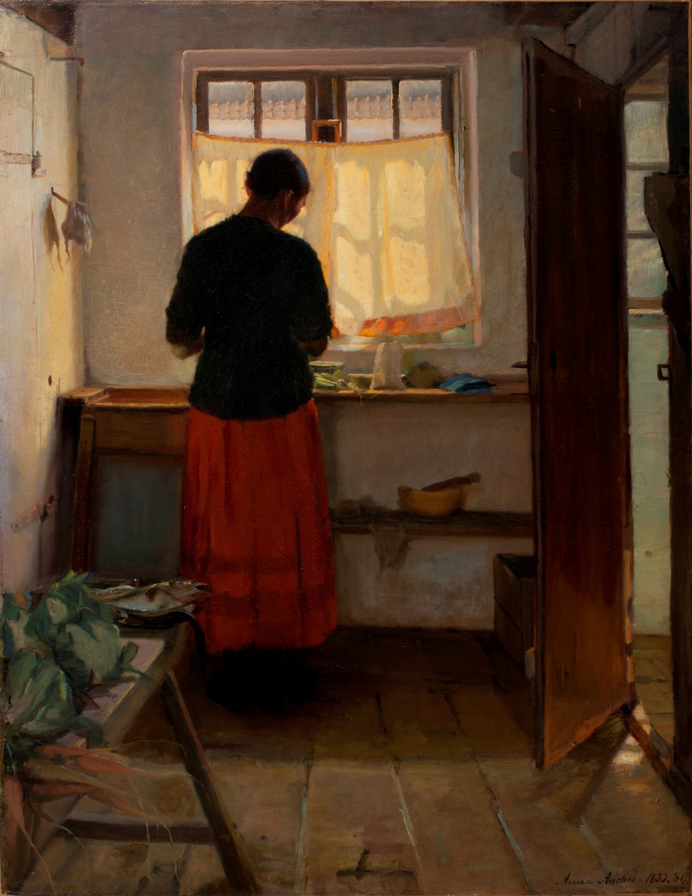 Hushjelpen på kjøkkenet av Anna Ancher