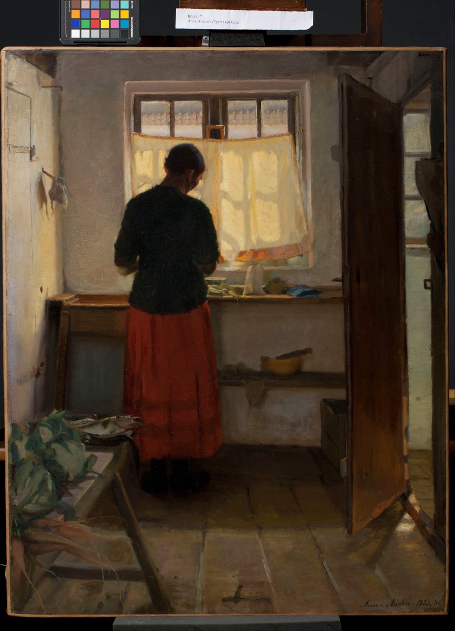Hushjelpen på kjøkkenet av Anna Ancher