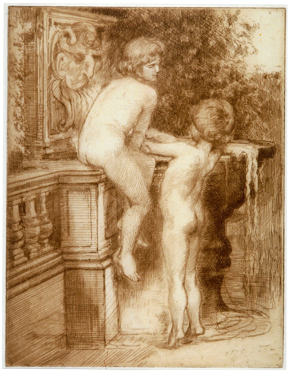 'To gutter ved en vannfontene', c1864-1930 av Anna Lea Merritt