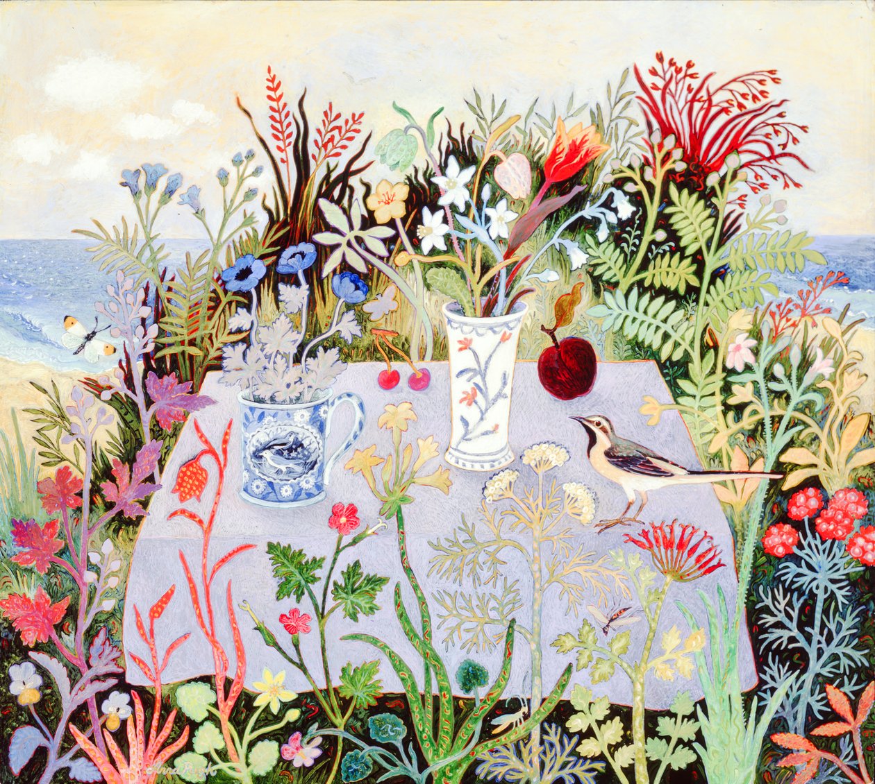 Blomster på et bord, 2004 (akryl) av Anna Pugh
