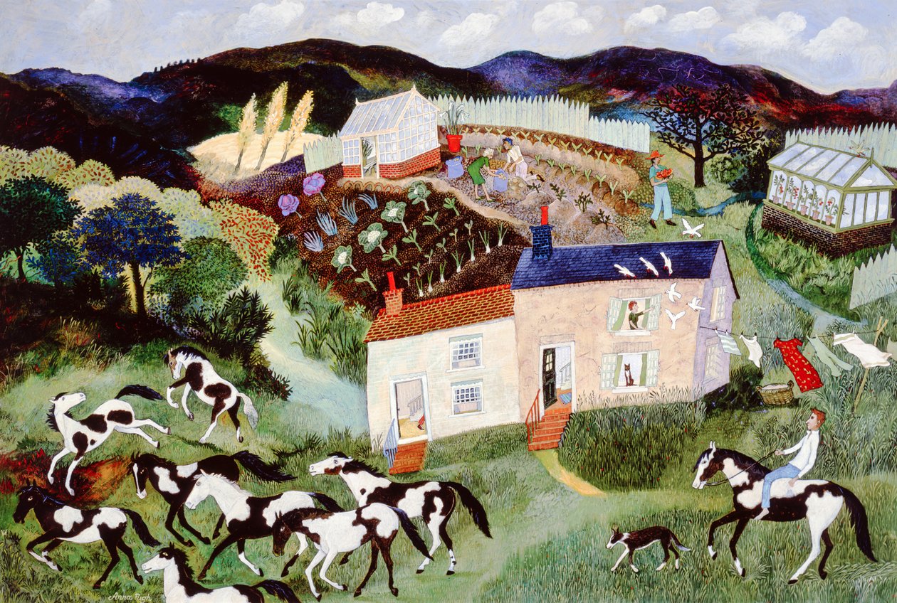 Potetplukking, 2001 (akryl) av Anna Pugh