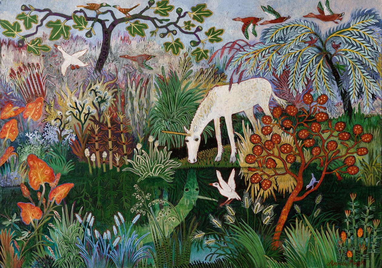 Enhjørningsbasseng, 2018 (akryl) av Anna Pugh