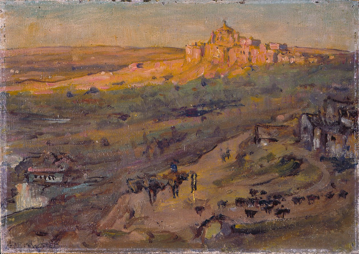 Toledo Spania, Afternoon Sun (olje på lerret montert på lagdelt bord) av Anna Richards Brewster