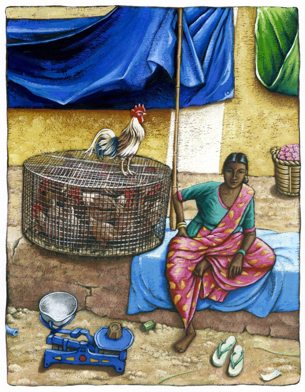 Mysore-markedet, 2018 (gouache) av Annalisa Morrocco