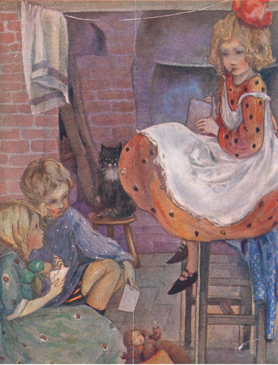 Jeg kan ikke tenke meg hva jeg skal sette, fra The Big Book for Children (Herbert Strang) utgitt av Humphrey Milford, Oxford University Press, ca. 1920 av Anne Anderson