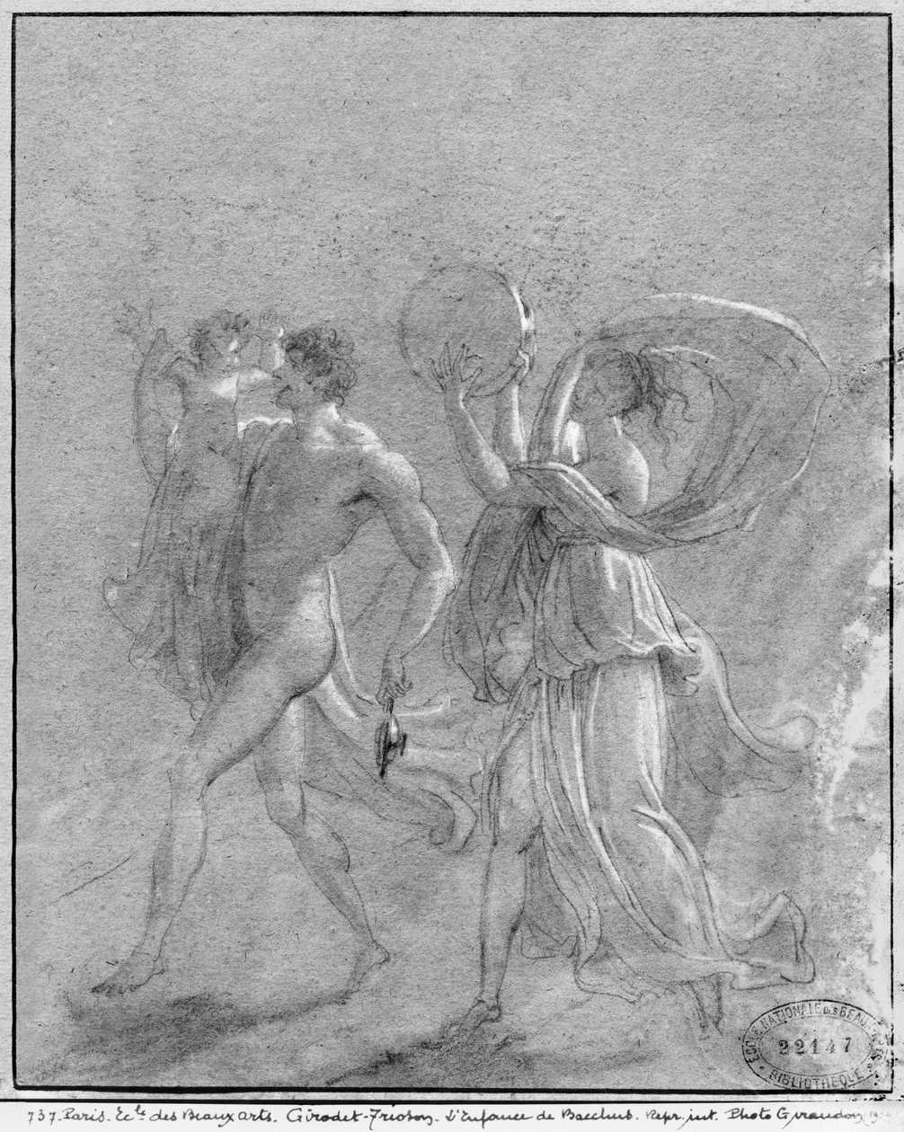 Childhood of Bacchus (svart blyant og kritt på gråaktig papir) av Anne Louis Girodet de Roucy Trioson