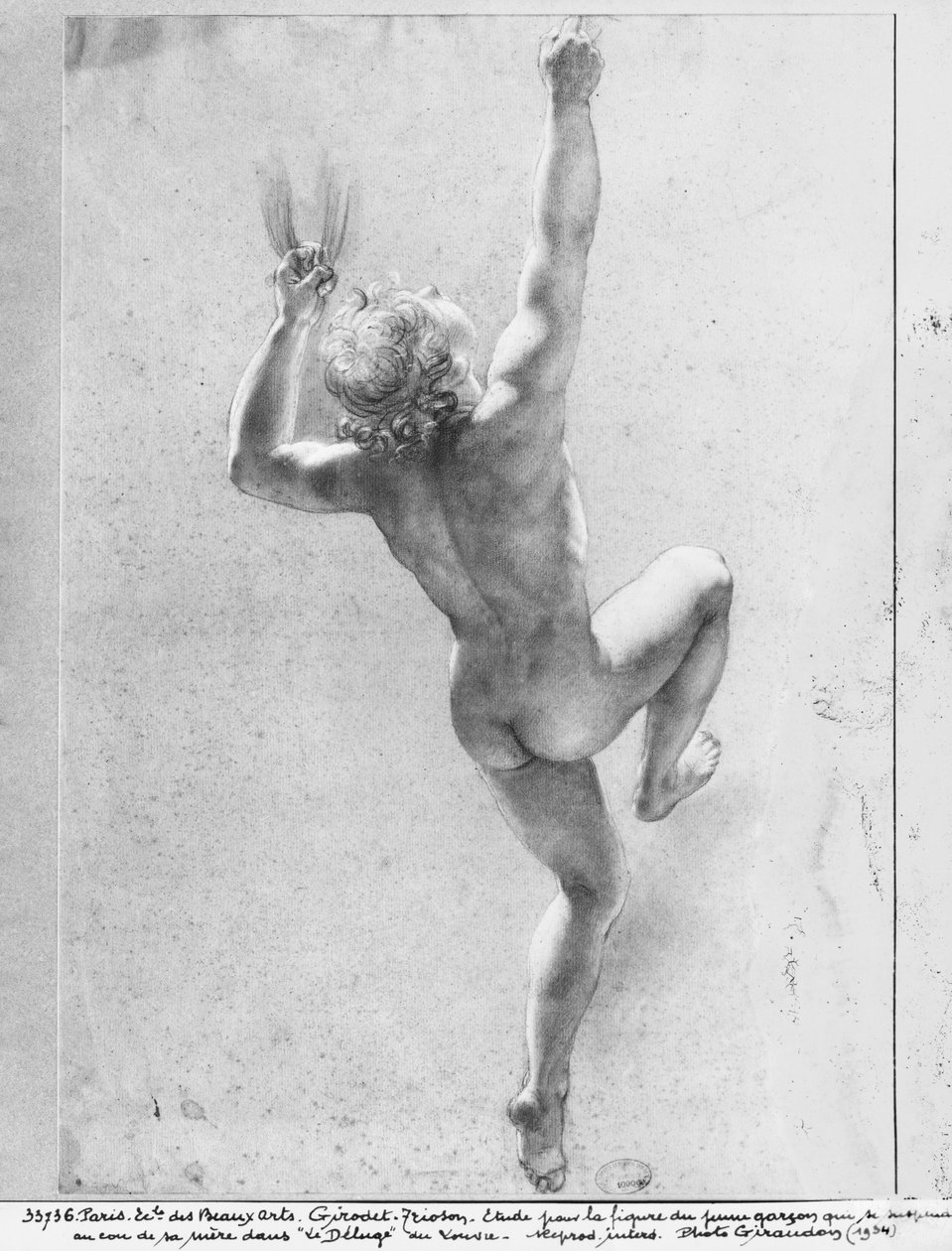 Flomscene, studie av den nakne unge gutten (svart blyant og kritt på grått papir) av Anne Louis Girodet de Roucy Trioson