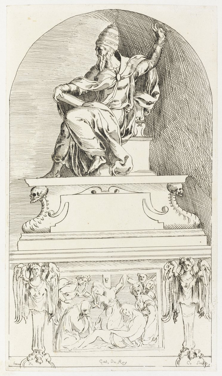 Studie for graven til pave Clemens VII, etter Baccio (Bartolemeo) Bandinelli (trykk) av Anne Claude Philippe de Caylus