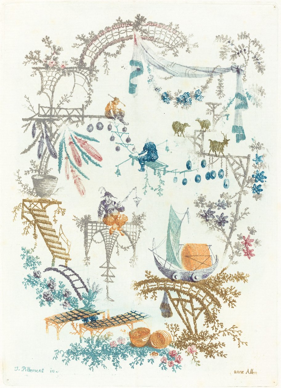 Arabesque med en båt av Anne Allen after Jean Baptiste Pillement