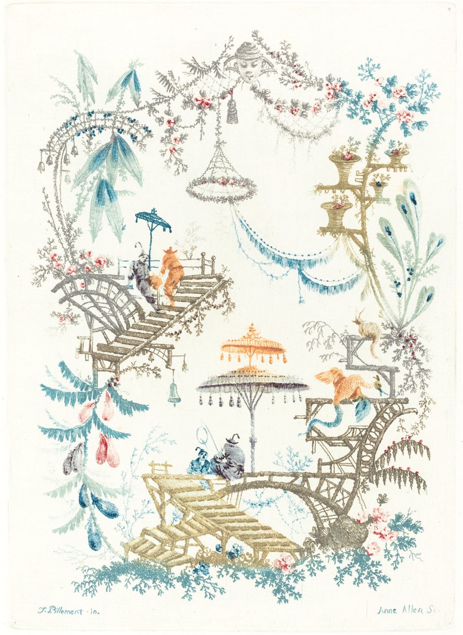 Arabesque med dobbel parasoll av Anne Allen after Jean Baptiste Pillement