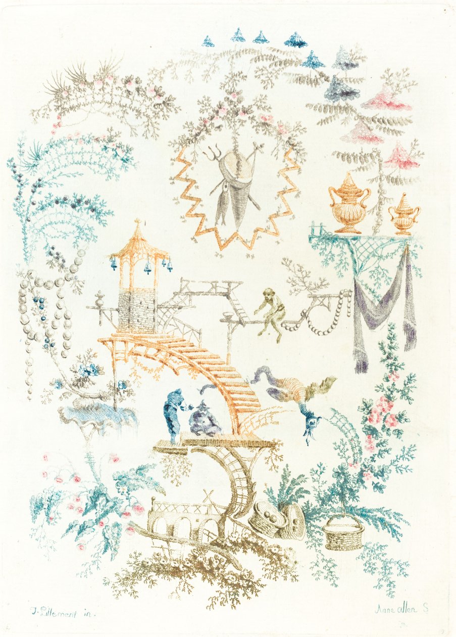 Arabesque med en ape av Anne Allen after Jean Baptiste Pillement