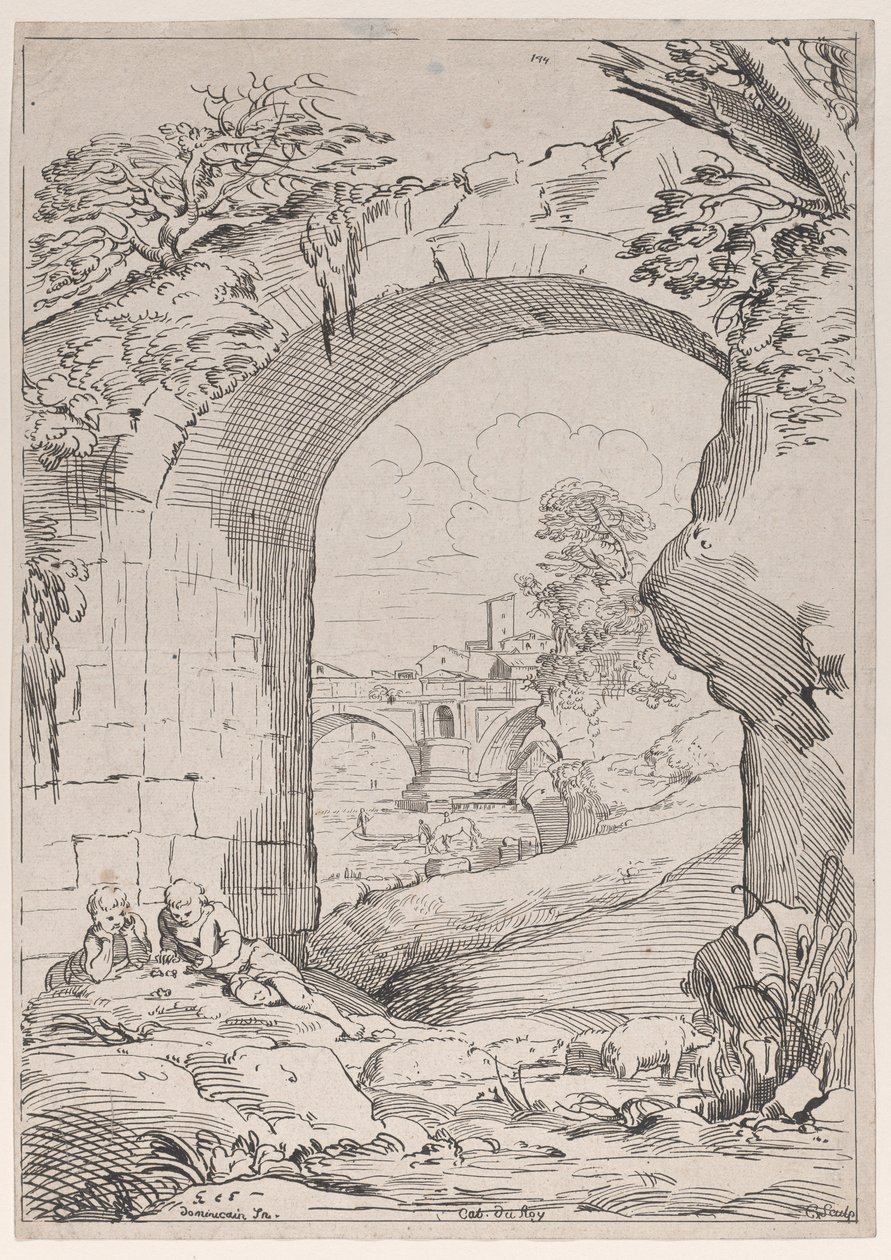 Landskap med bro, 1700-tallet. av Anne Claude Philippe de Caylus