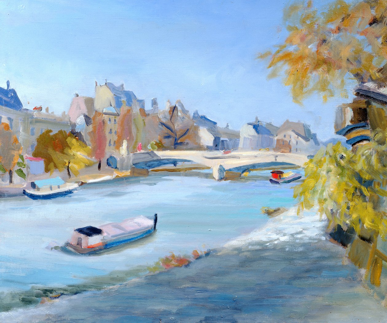 Lekter som seiler nedover elven Seinen i Paris av Anne Durham