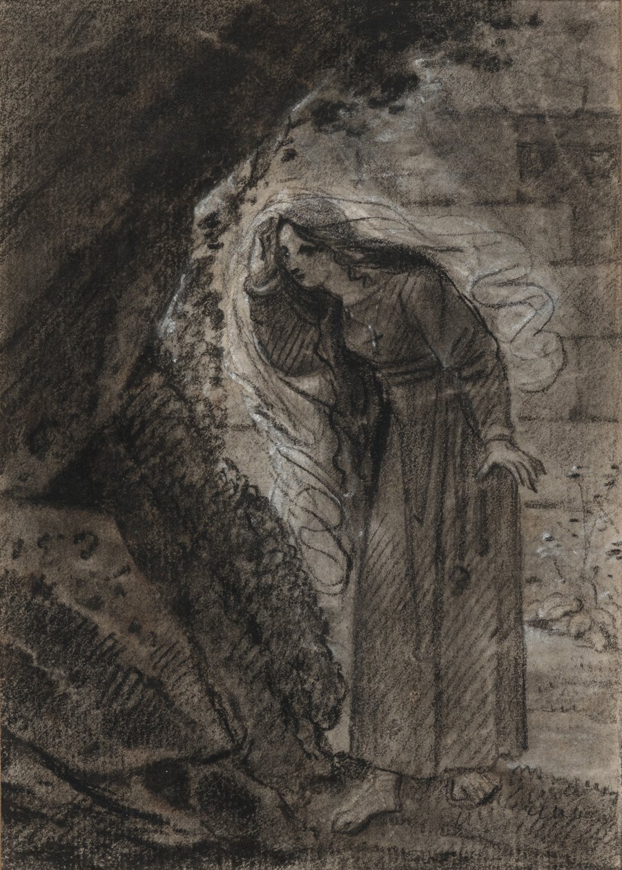 Agnès går inn i en grotte, ca. 1790–1800 (svart kritt) av Anne Louis Girodet de Roucy-Trioson