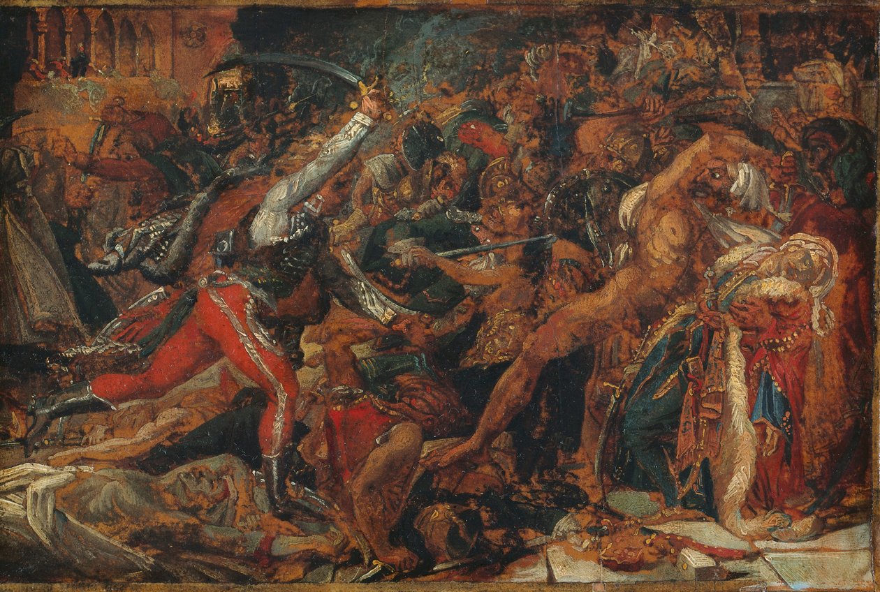 Skisse til «Opprøret i Kairo», ca. 1809 (olje på papir, montert på papir og lerret) av Anne Louis Girodet de Roucy-Trioson
