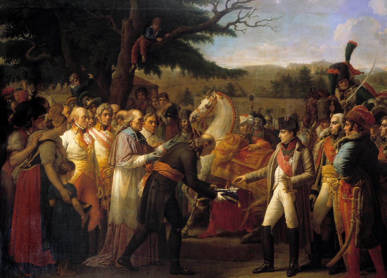 Overlevering av nøklene til Wien til Napoleon I (1769-1821) Keiseren returnerte til den østerrikske hovedstadens øde av Francois II av Habsburg 14.11.1805. Maleri av Anne Louis Girodet de Roucy-Trioson (Anne-Louis Girodet de Roucy Trioson av Anne Louis Girodet de Roucy Trioson