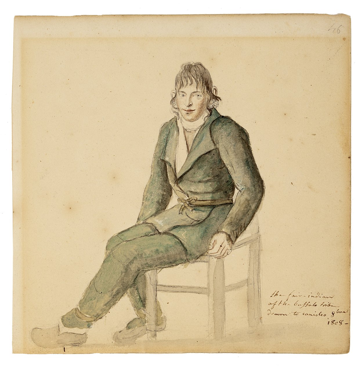 Fair American Indian Man of the Buffalo Tribe, Canisteo, New York, 1808 (akvarell, grafitt og kull på papir) av Anne Marguerite Hyde de Neuville