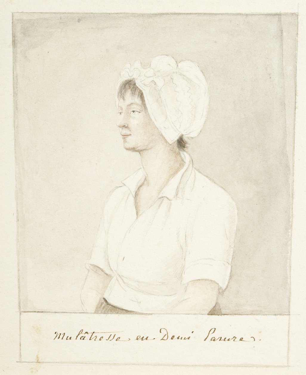 Portrett av en mulattjente, udatert (grafitt, akvarell og grå vask på papir) av Anne Marguerite Hyde de Neuville